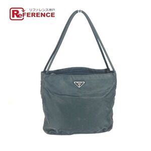 Prada Triangle Logo Plat Tote Bag Shoulder Nylon Black